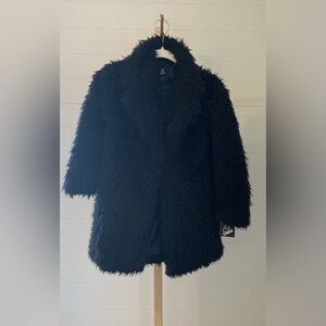 Art Class Girls Long Faux Fur Jacket - Black NWT